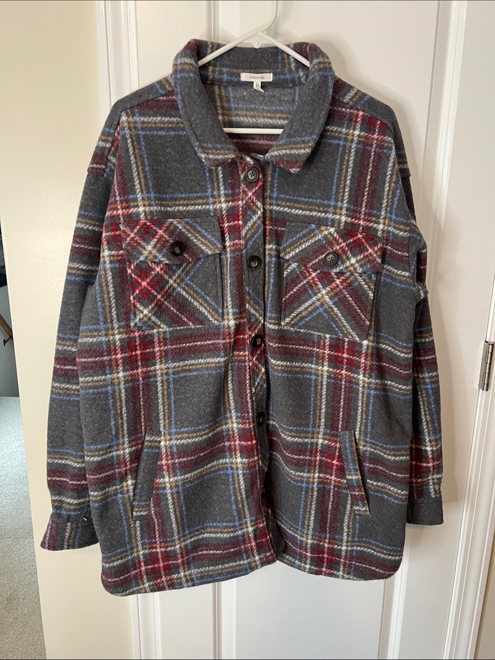 Maurices Gray Plaid Cozy Shacket